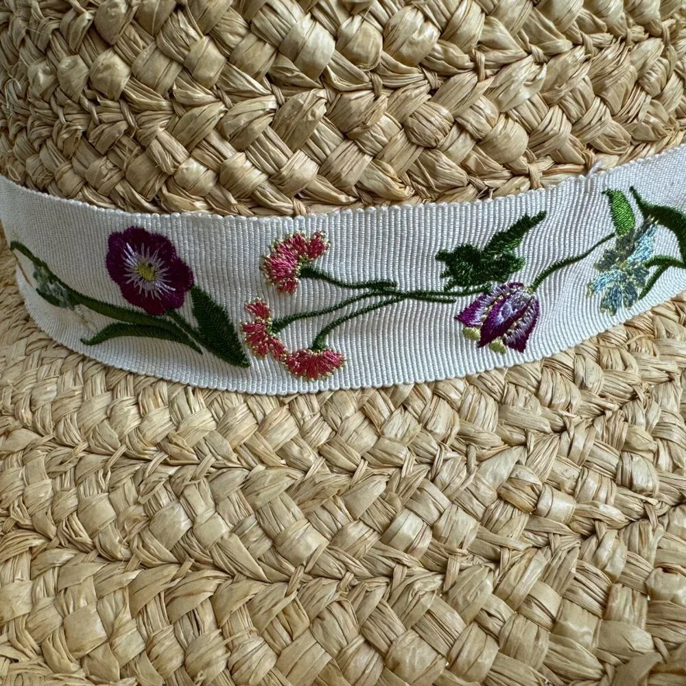 Liz Claiborne Woven Straw Raffia Sun Garden Beach Hat Natural Size 23